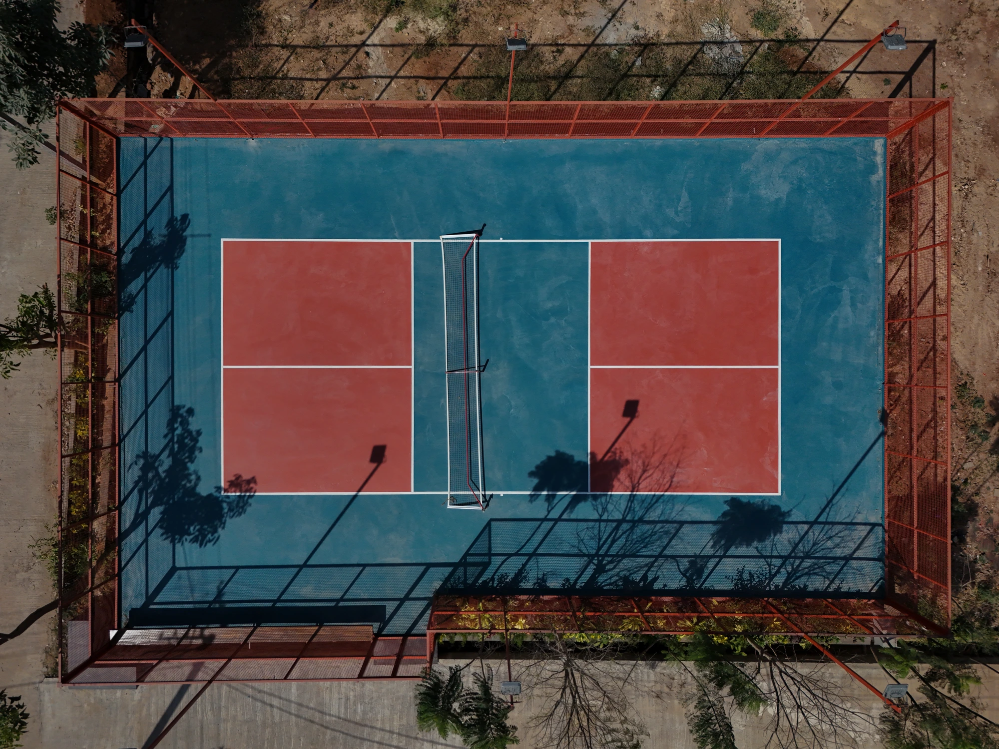Aerial view of the sports courts at Area 83