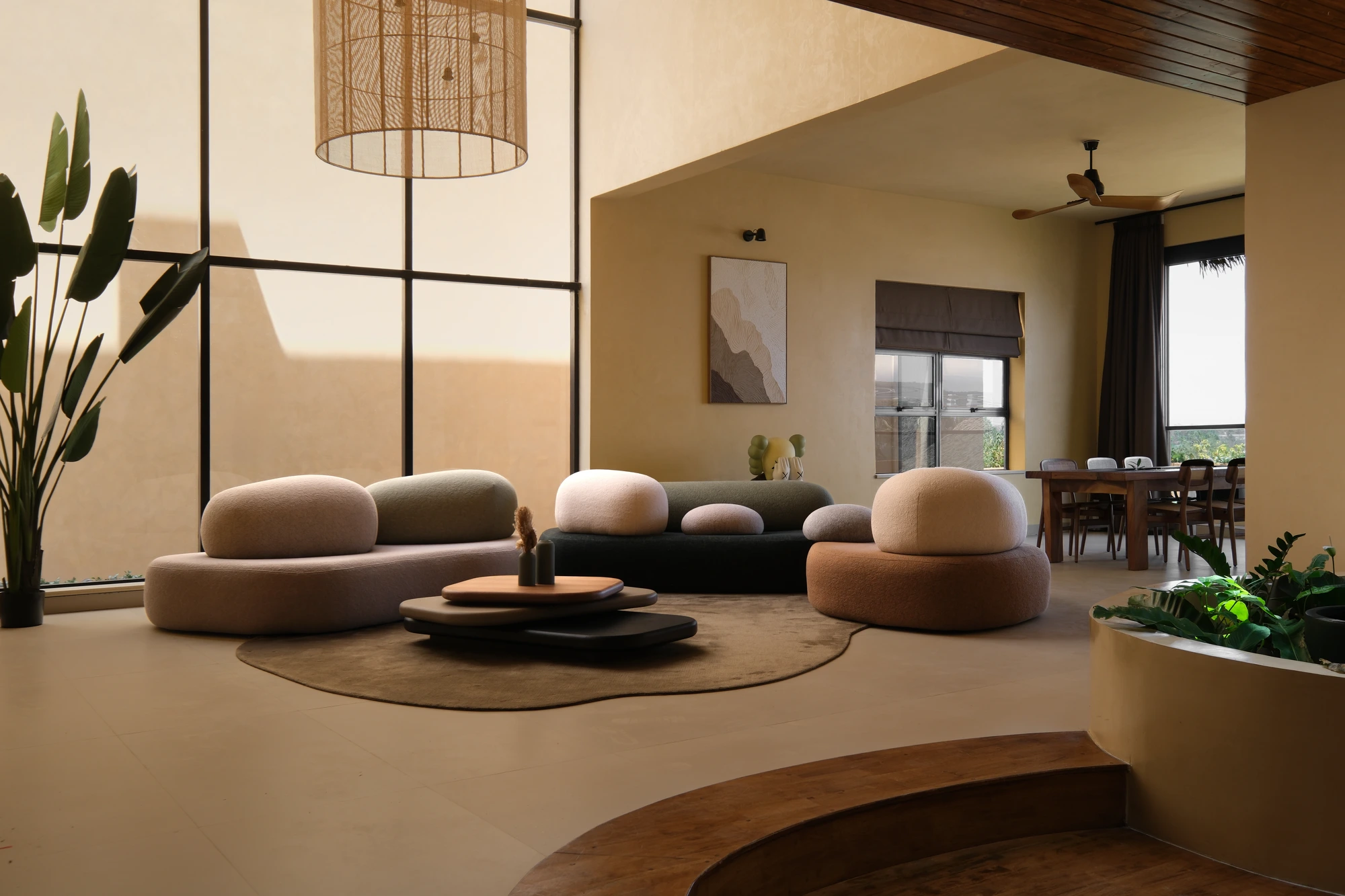 The living and dining space inside a Dune Villa